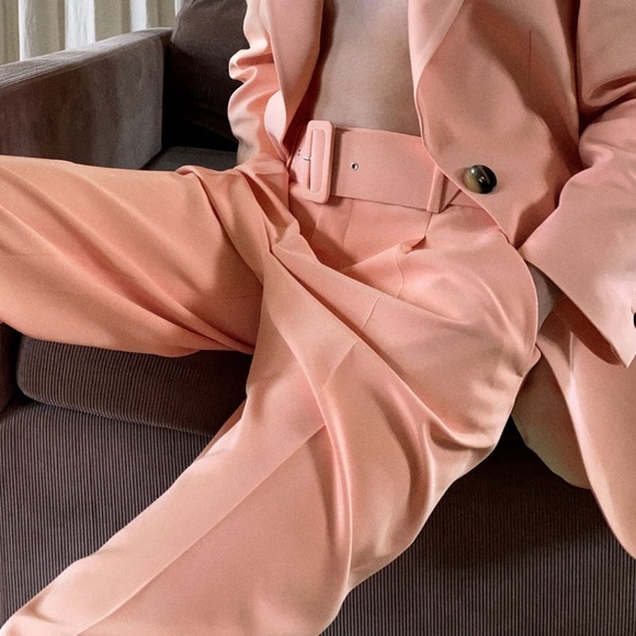 Zara Pants - NWT Zara high waisted belted peach pants